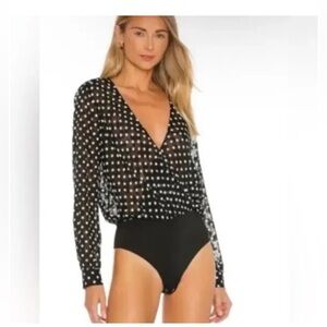 L'AGENCE polka dot black and white body suit